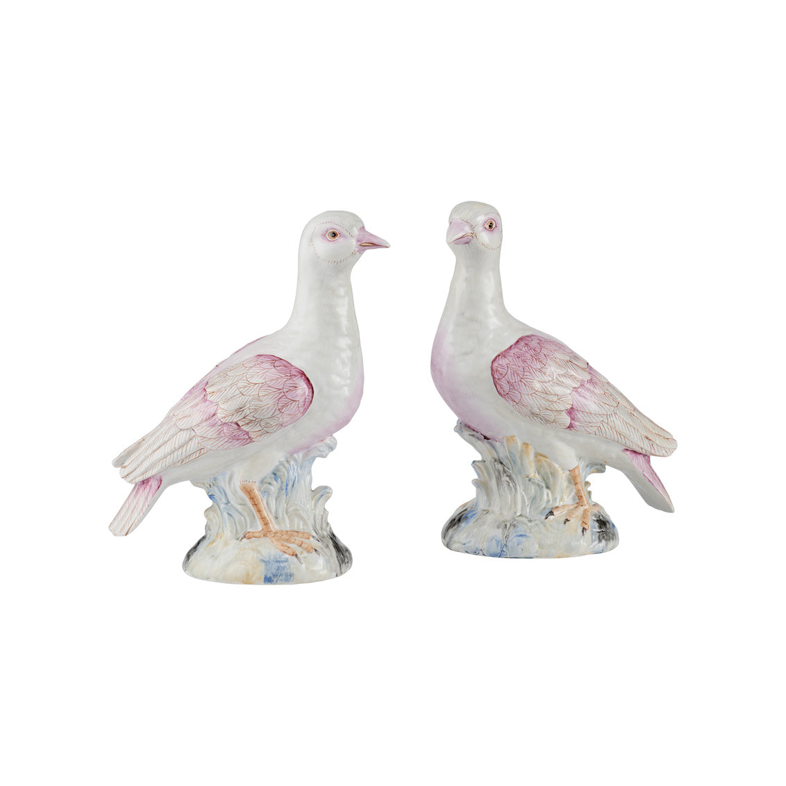 Famille Rose Ceramic Terns Sculpture (Pr)
