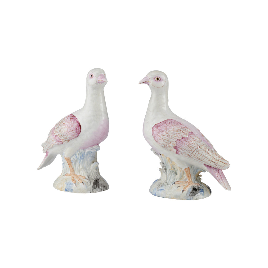 Famille Rose Ceramic Terns Sculpture (Pr)