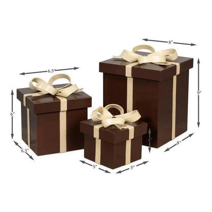 Ferrell Leather Chocolate Brown Holiday Boxes 3PC - LOOMLAN - Sarreid - Boxes & Bowls