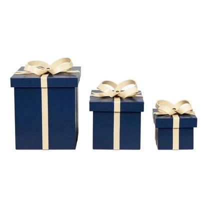 Ferrell Leather & Mdf Blue Holiday Boxes Set of 3 - LOOMLAN - Sarreid - Boxes & Bowls