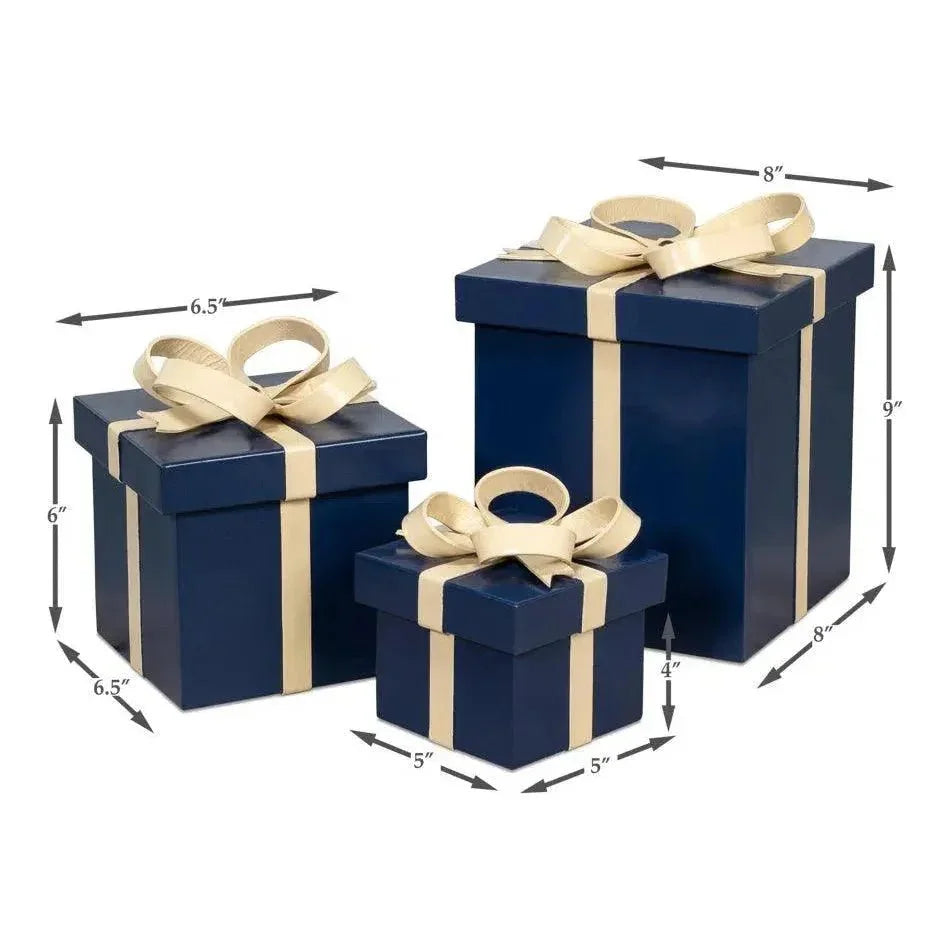 Ferrell Leather & Mdf Blue Holiday Boxes Set of 3 - LOOMLAN - Sarreid - Boxes & Bowls