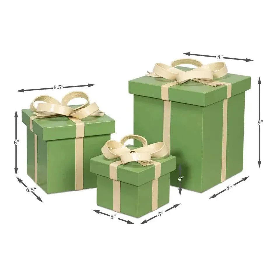 Ferrell Leather & Mdf Green Holiday Boxes Set of 3 - LOOMLAN - Sarreid - Boxes & Bowls