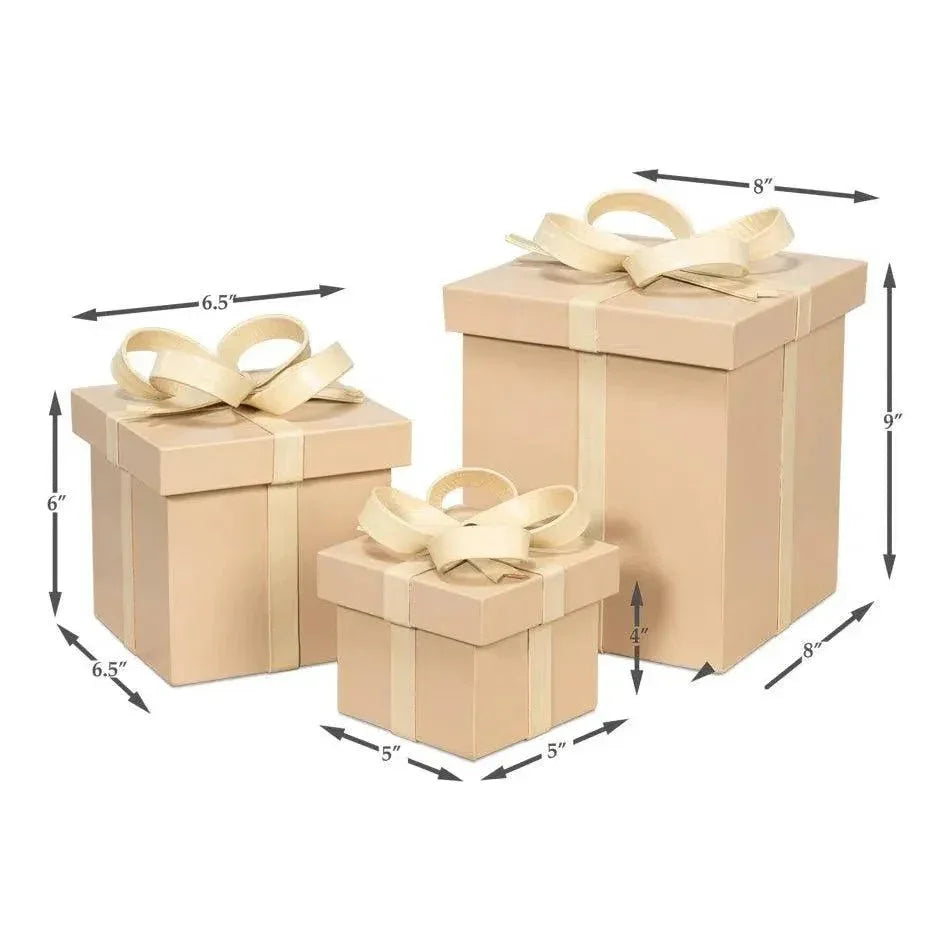 Ferrell Leather & Mdf Taupe Holiday Boxes Set of 3 - LOOMLAN - Sarreid - Boxes & Bowls