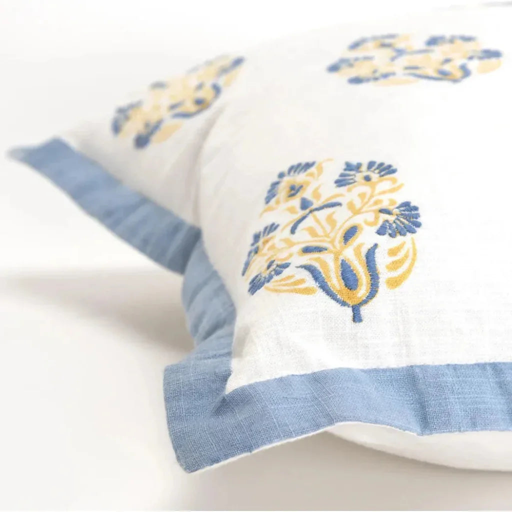 Flanged Floral Blue Throw Pillow Down Insert - LOOMLAN - LOOMLAN - Throw Pillows