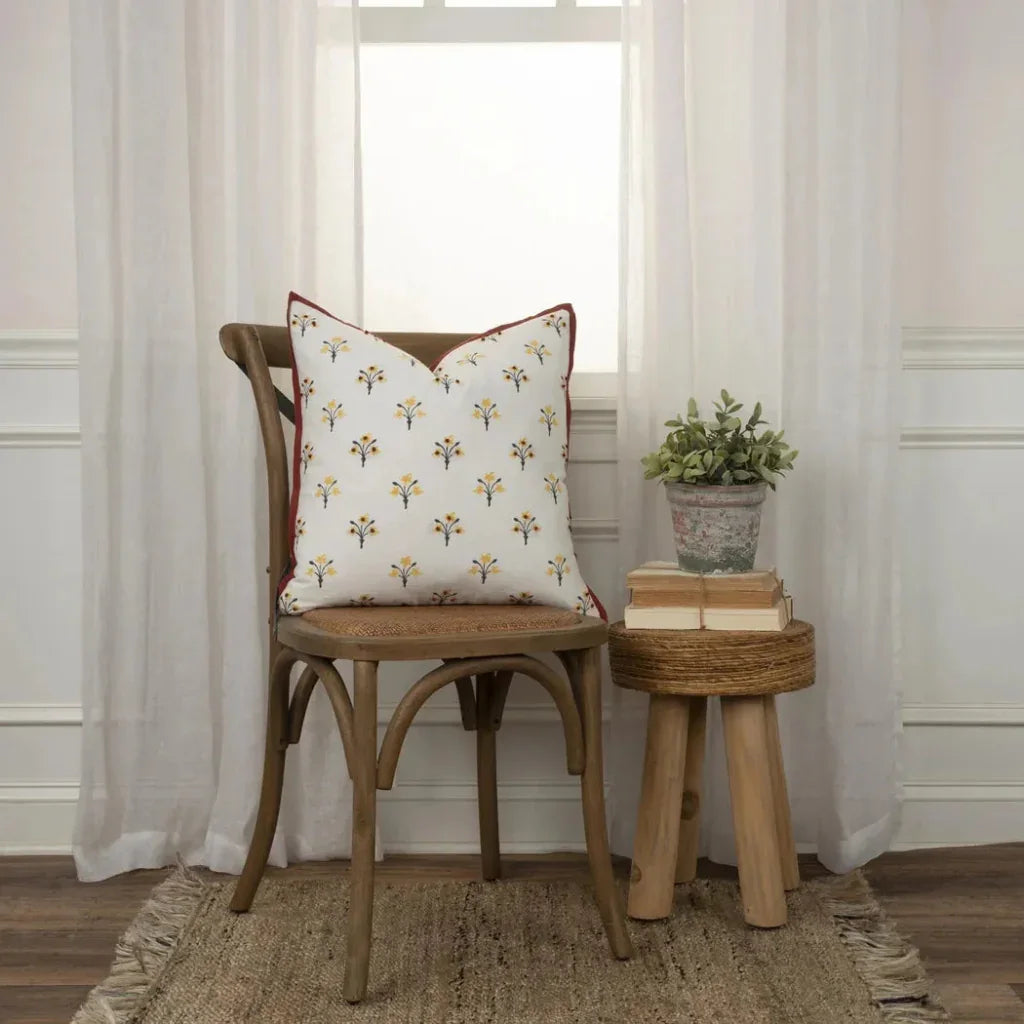 Flanged Floral Rust Throw Pillow Down Insert - LOOMLAN - LOOMLAN - Throw Pillows