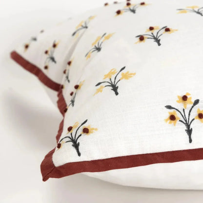 Flanged Floral Rust Throw Pillow Down Insert - LOOMLAN - LOOMLAN - Throw Pillows