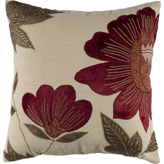Flora Red Throw Pillow With Down Insert - LOOMLAN - LOOMLAN - Throw Pillows