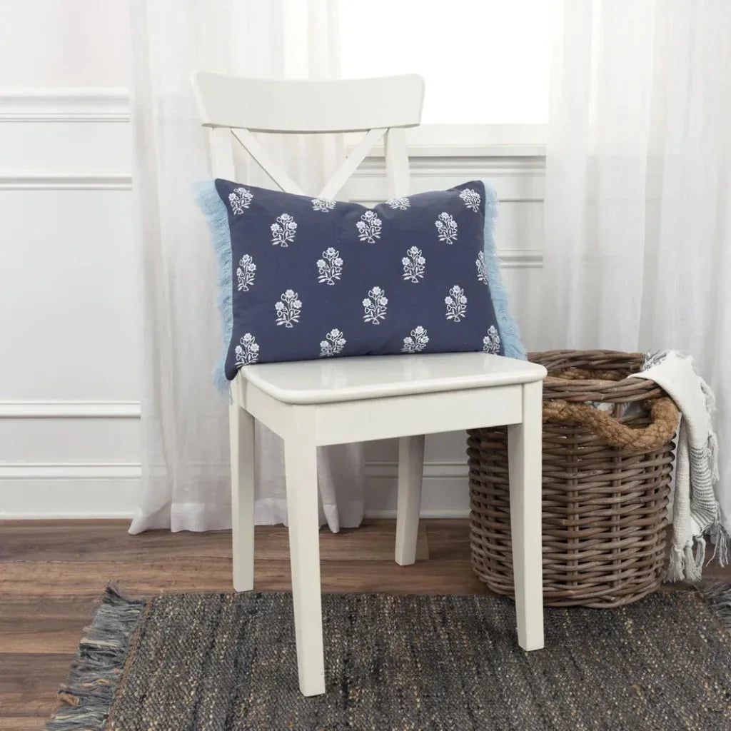 Floral Blue Lumbar Pillow With Insert - LOOMLAN - LOOMLAN - Throw Pillows