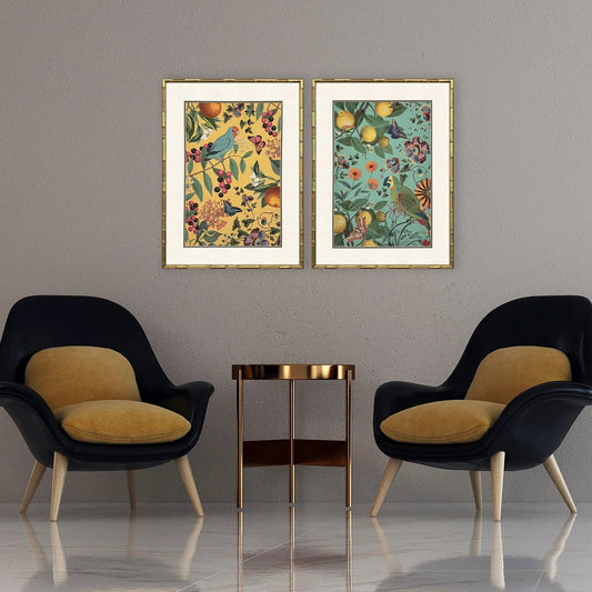 Floral Fruit Garden Wood Frame Green Canvas Art 2PC