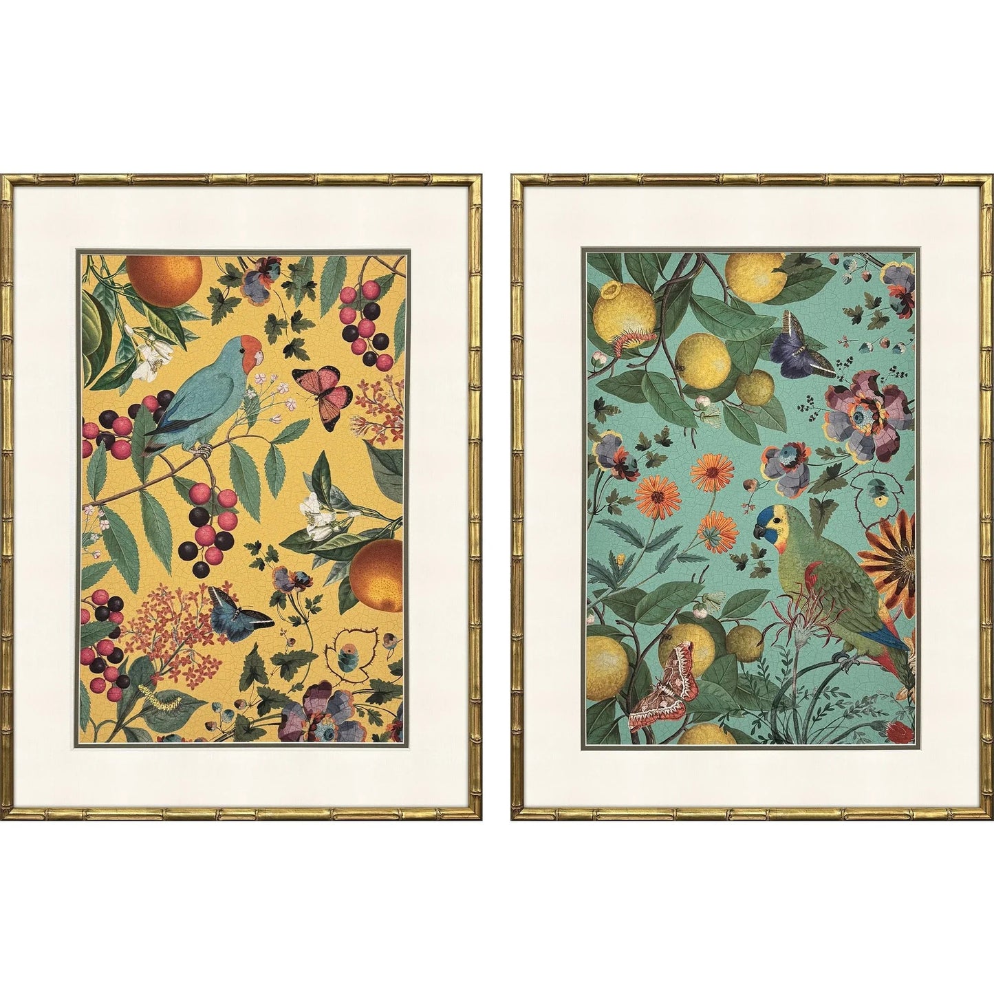 Floral Fruit Garden Wood Frame Green Canvas Art 2PC