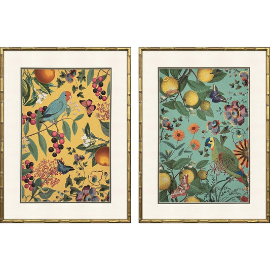 Floral Fruit Garden Wood Frame Green Canvas Art 2PC