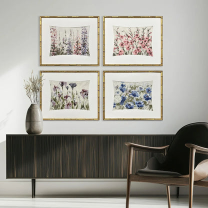 Floral Haven Wood Frame Green Canvas Art 4PC