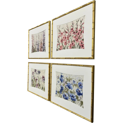 Floral Haven Wood Frame Green Canvas Art 4PC