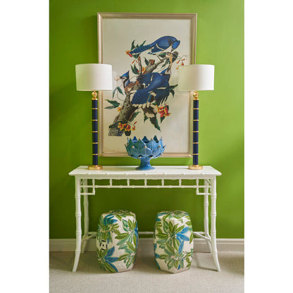 Chelsea House Floral White Glazed Porcelain Outdoor Garden Stool