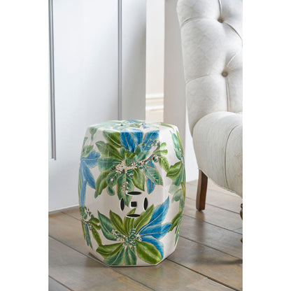 Chelsea House Floral White Glazed Porcelain Outdoor Garden Stool