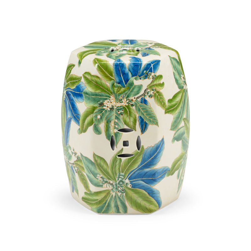 Chelsea House Floral White Glazed Porcelain Outdoor Garden Stool