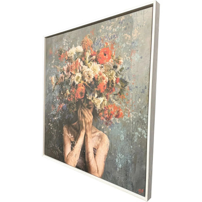 Flower Face Wood Frame Red Canvas Art