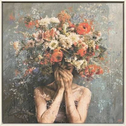 Flower Face Wood Frame Red Canvas Art