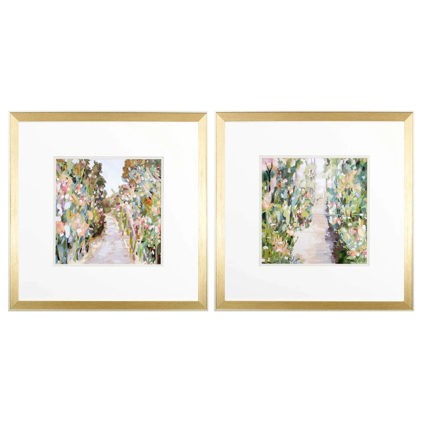 Flower Garden Path Green Canvas Art 2PC