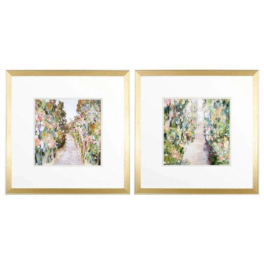 Flower Garden Path Green Canvas Art 2PC