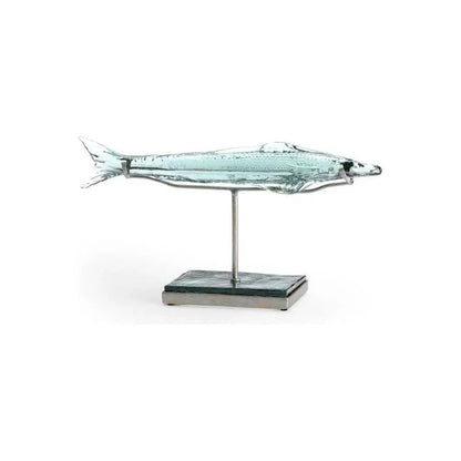 Flying Fish Green Glass On Iron Stand Sculpture - LOOMLAN - Wildwood - Statues & Sculptures