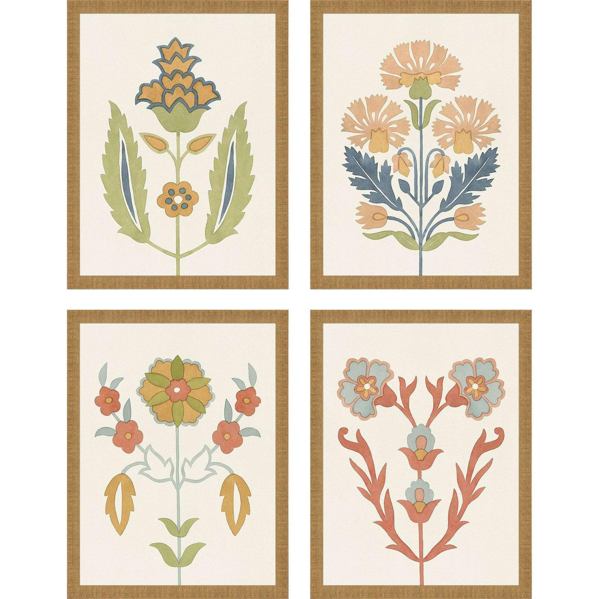 Folk Flourish Multi Framed Wall Art 4PC