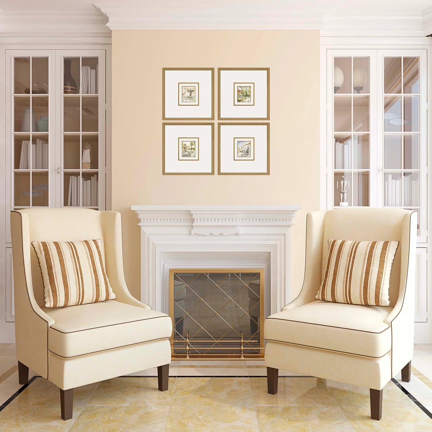 Fountains II Wood Frame Multi Canvas Art 4PC