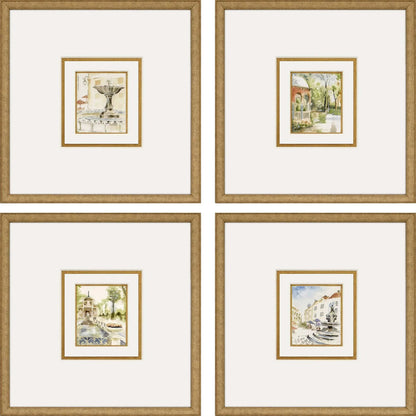 Fountains II Wood Frame Multi Canvas Art 4PC