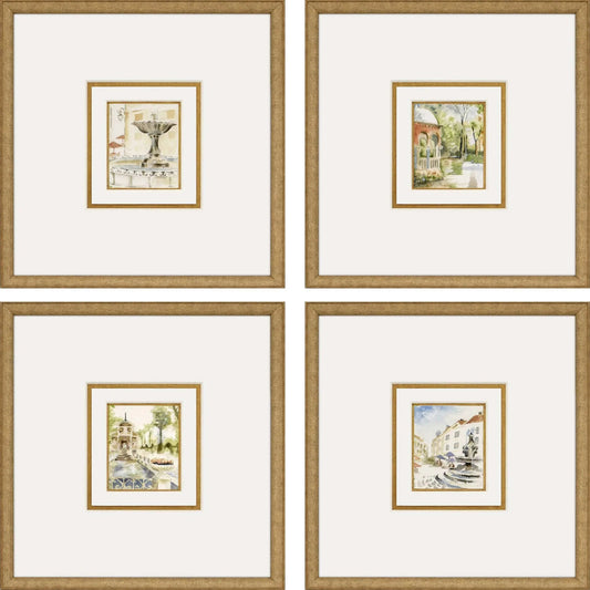 Fountains II Wood Frame Multi Canvas Art 4PC