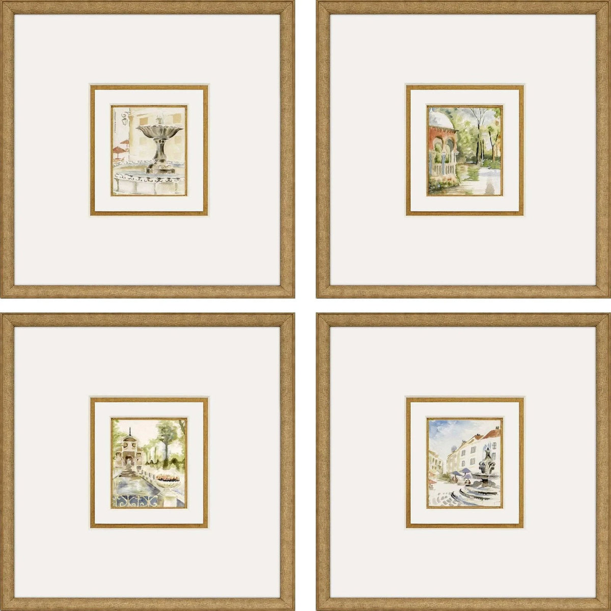 Fountains II Wood Framed Wall Art 4PC