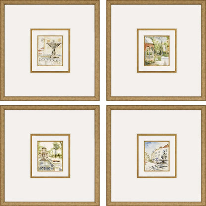 Fountains II Wood Framed Wall Art 4PC