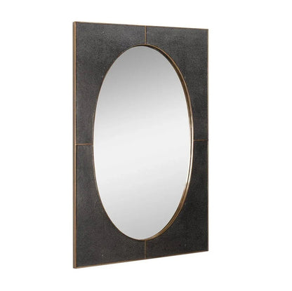 Francis Shagreen Leather Warpped Wall Mirror - LOOMLAN - Sarreid - Wall Mirrors