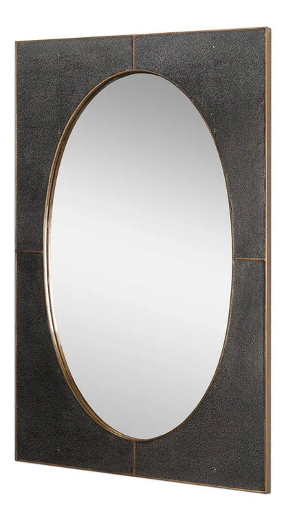 Francis Shagreen Leather Warpped Wall Mirror - LOOMLAN - Sarreid - Wall Mirrors