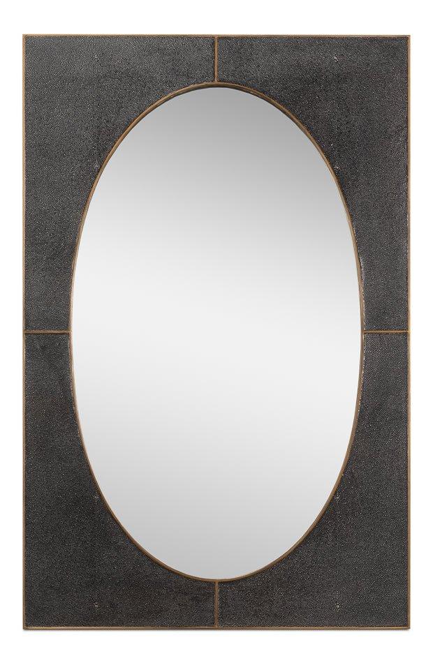 Francis Shagreen Leather Warpped Wall Mirror - LOOMLAN - Sarreid - Wall Mirrors