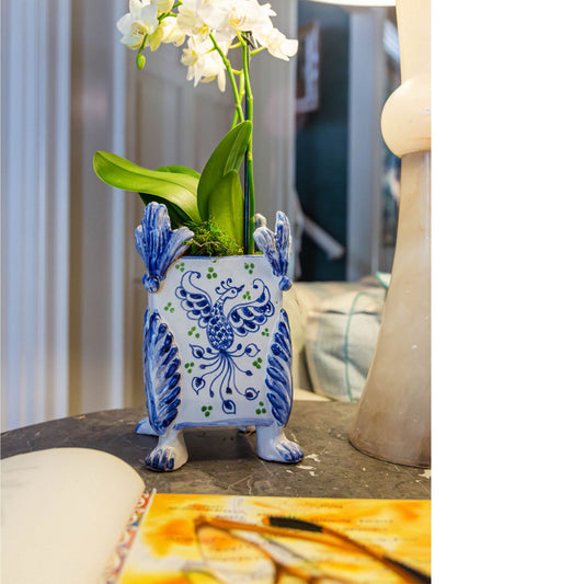 Abigails Garden Party Ceramic Cachepot with Blue Phoenix