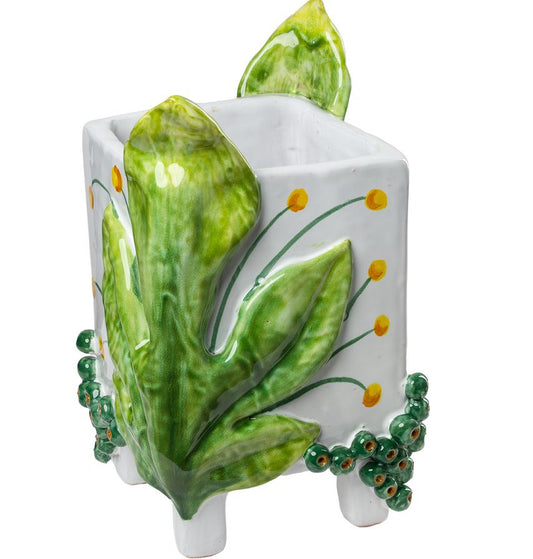 Abigails Garden Party Ceramic Cachepot with Green Leaves