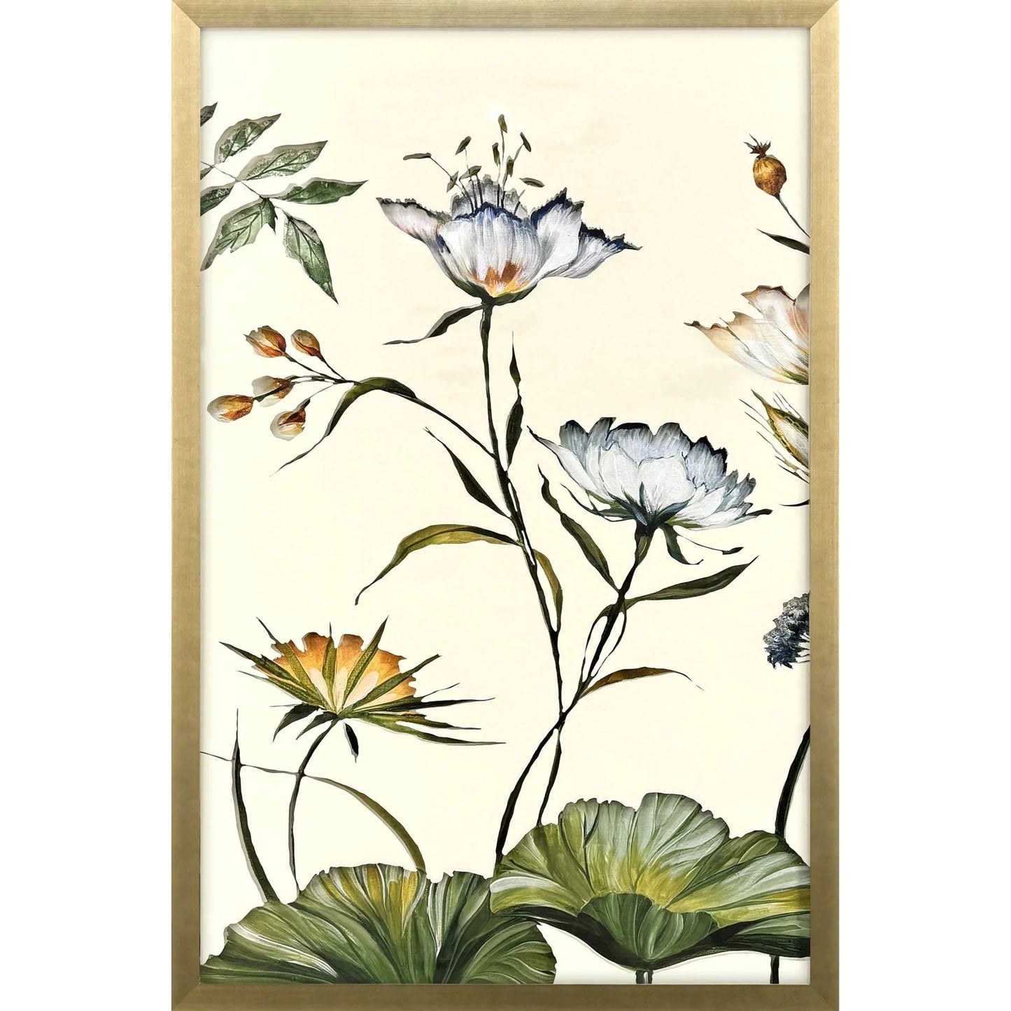 Garden of Eden Wood Frame Blue Canvas Art