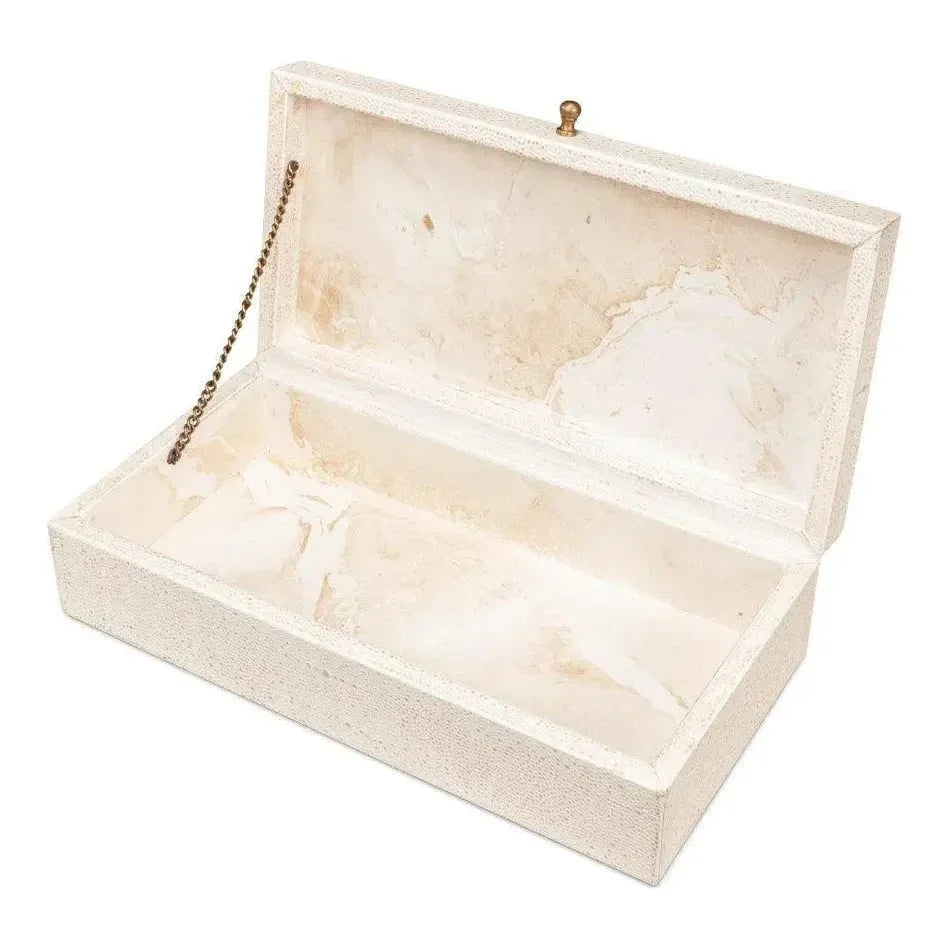 Gastsburg Leather Osprey White Shagreen Box 2PC - LOOMLAN - Sarreid - Boxes & Bowls