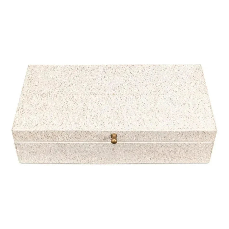 Gastsburg Leather Osprey White Shagreen Box 2PC - LOOMLAN - Sarreid - Boxes & Bowls