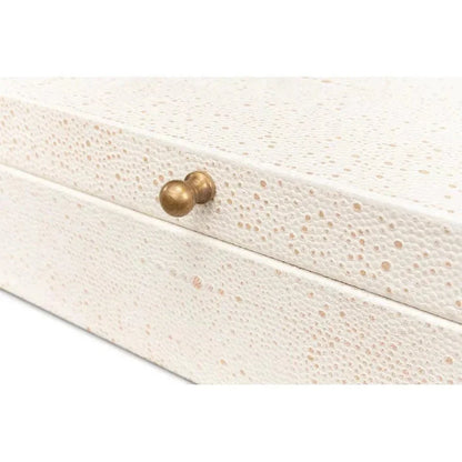 Gastsburg Leather Osprey White Shagreen Box 2PC - LOOMLAN - Sarreid - Boxes & Bowls