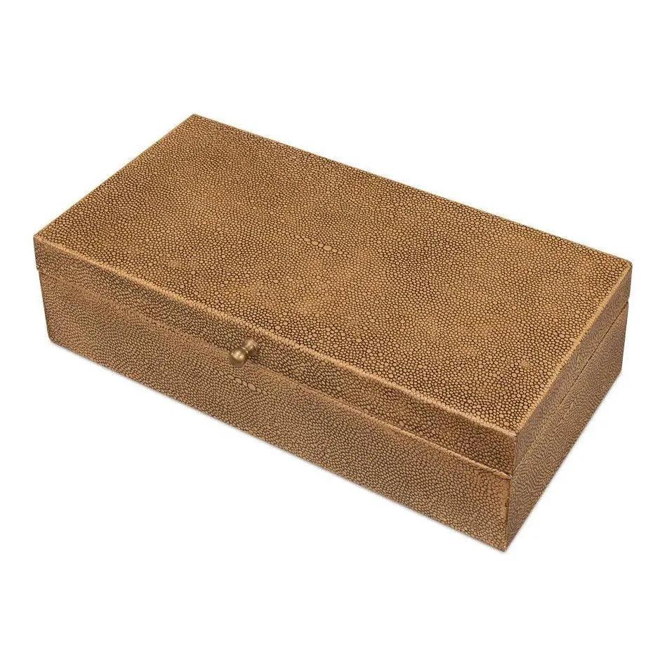 Gastsburg Leather & Paper Liner Brown Shagreen Box 2PC - LOOMLAN - Sarreid - Boxes & Bowls