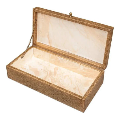 Gastsburg Leather & Paper Liner Brown Shagreen Box 2PC - LOOMLAN - Sarreid - Boxes & Bowls