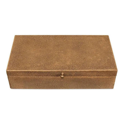 Gastsburg Leather & Paper Liner Brown Shagreen Box 2PC - LOOMLAN - Sarreid - Boxes & Bowls