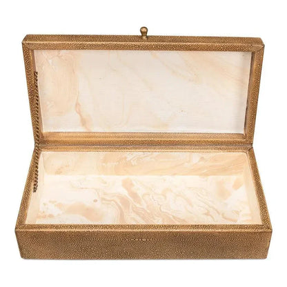 Gastsburg Leather & Paper Liner Brown Shagreen Box 2PC - LOOMLAN - Sarreid - Boxes & Bowls