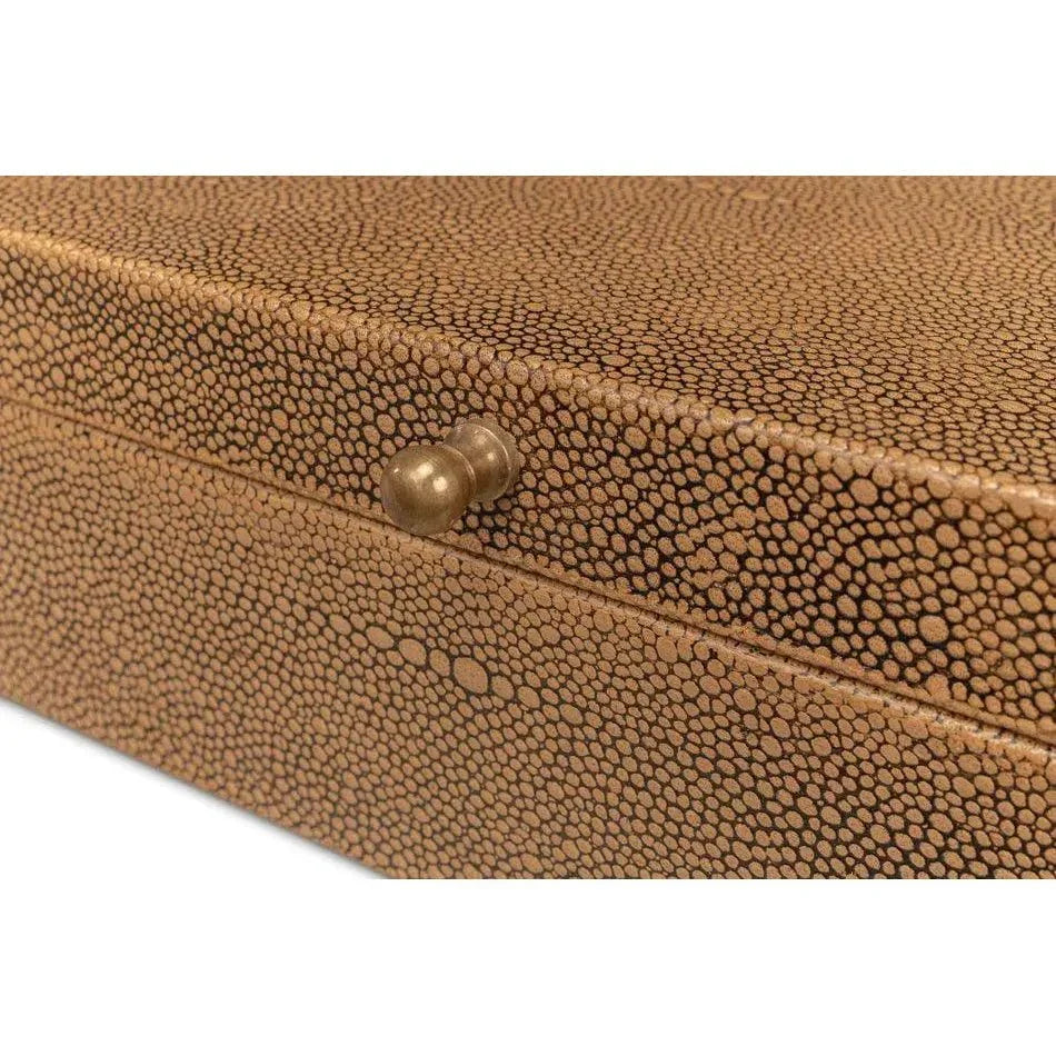 Gastsburg Leather & Paper Liner Brown Shagreen Box 2PC - LOOMLAN - Sarreid - Boxes & Bowls