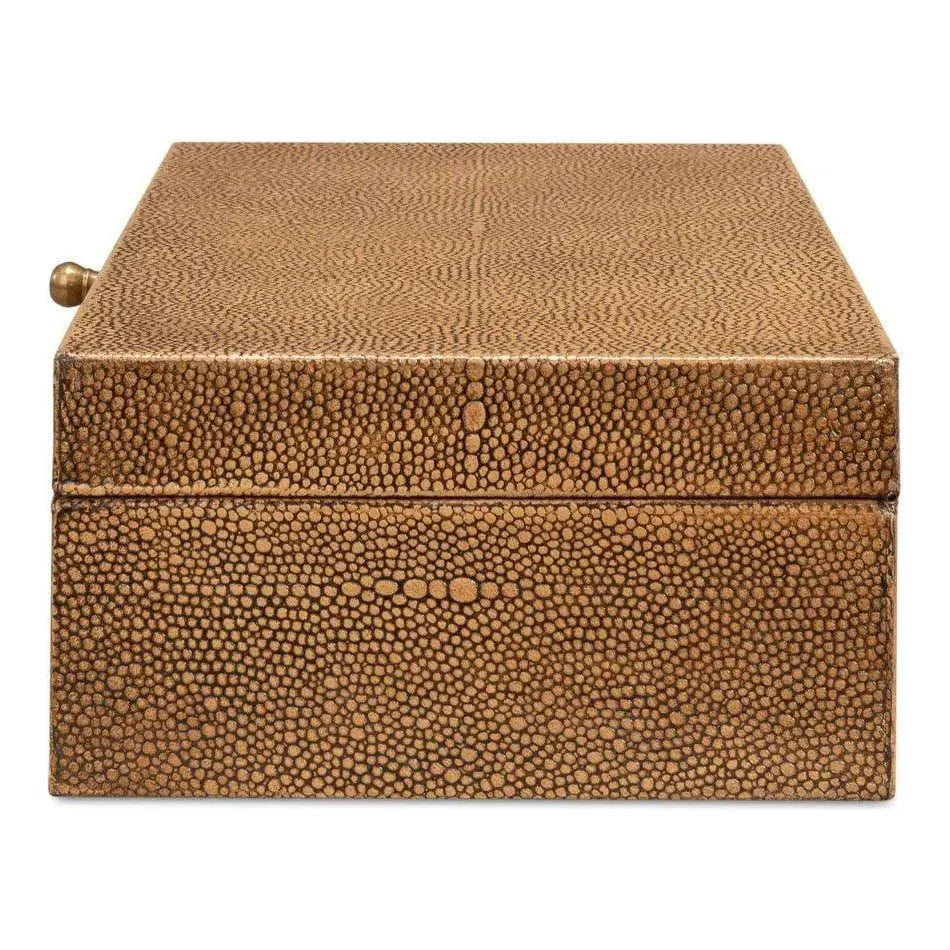 Gastsburg Leather & Paper Liner Brown Shagreen Box 2PC - LOOMLAN - Sarreid - Boxes & Bowls