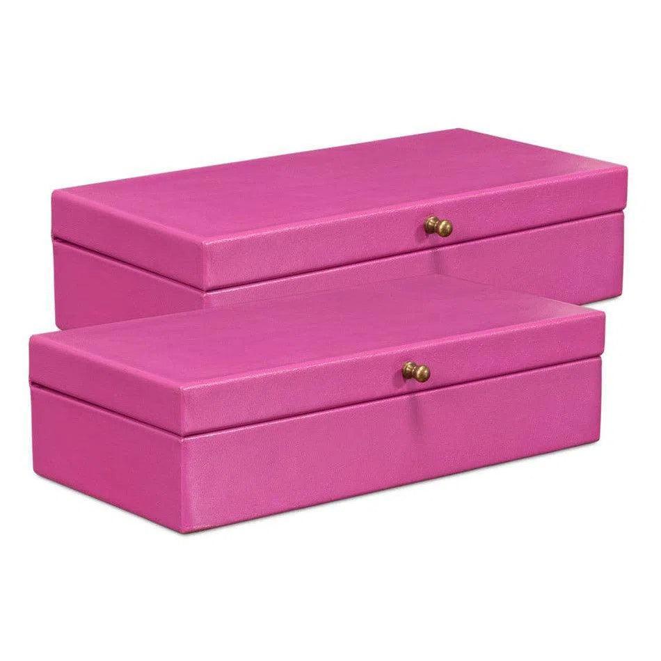 Gastsburg Leather & Paper Liner Pink Shagreen Box 2PC - LOOMLAN - Sarreid - Boxes & Bowls