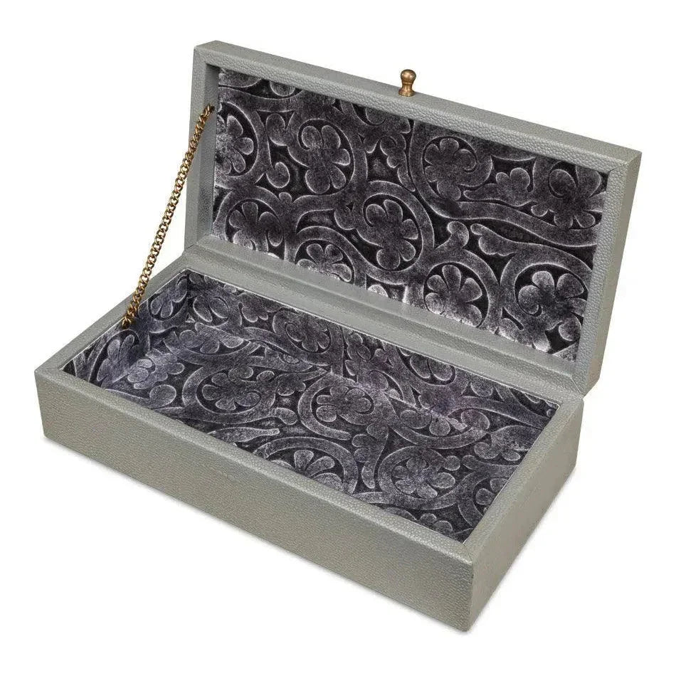 Gastsburg Leather Storm Grey Shagreen Box 2PC - LOOMLAN - Sarreid - Boxes & Bowls