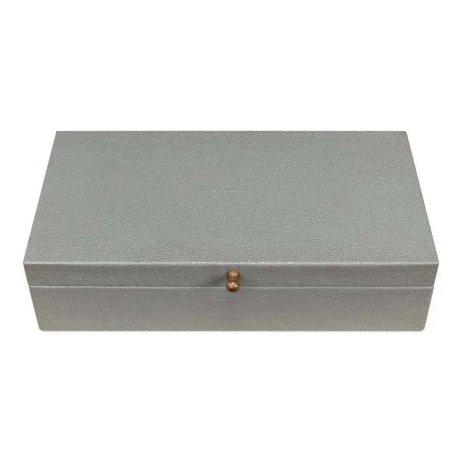 Gastsburg Leather Storm Grey Shagreen Box 2PC - LOOMLAN - Sarreid - Boxes & Bowls