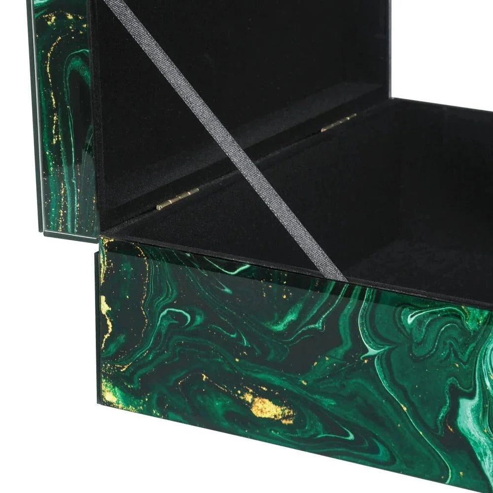 Glass Interstellar Green Marbled Box Set 2PC - LOOMLAN - Currey & Co - Boxes & Bowls